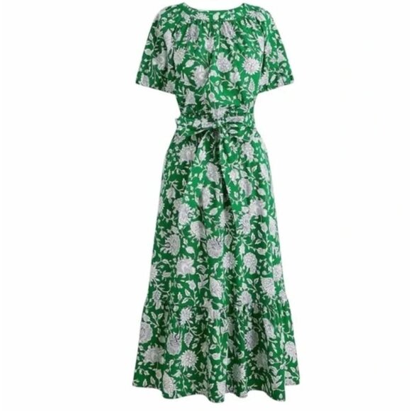 J. Crew Factory Dresses & Skirts - NWOT J. Crew Green Floral Midi Short Sleeve Dress BY517 Size 8 Cottagecore
